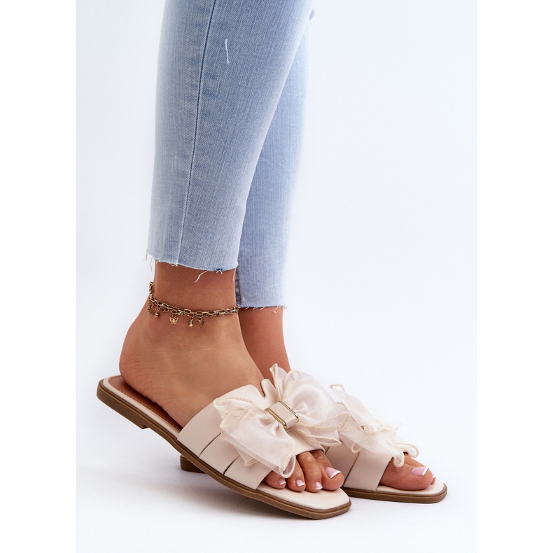 Flache Damen-Flip-Flops mit Schleife, Beige Balinda 2
