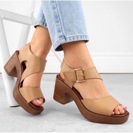 M. DASZYŃSKI Damen-Sandalen mit hohem Absatz und Plateau Kamel M.Daszyński MR23117-1 beige 1