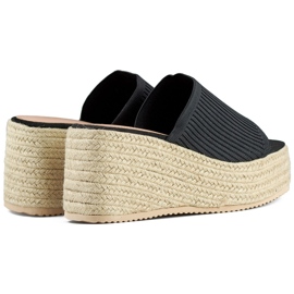 Schwarze Espadrille-Flip-Flops mit hohem Keilabsatz 1