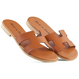 Klassische Damen-Flip-Flops aus braunem Leder 1
