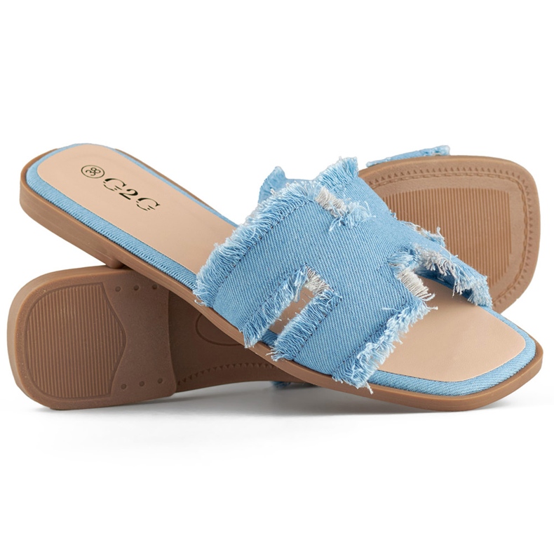 Damen-Jeans-Flip-Flops mit flacher Sohle blau 1