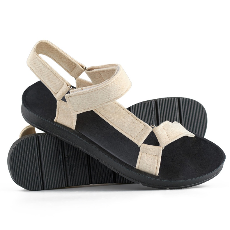 Beigefarbene Damen-Sportsandalen mit Klettverschluss 1