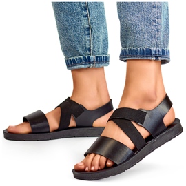 Schwarze elastische Sandalen mit tailliertem Obermaterial und Gummiband 2