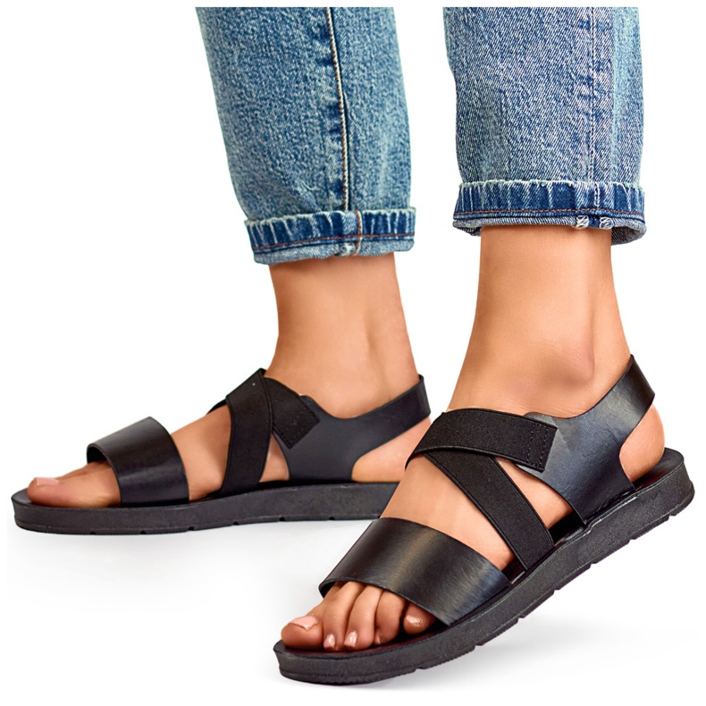 Schwarze elastische Sandalen mit tailliertem Obermaterial und Gummiband 2