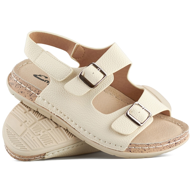 Bequeme beige Damensandalen mit Klettverschluss 1