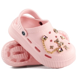 Rosa Flip-Flops mit dicker Sohle und Verzierungen 1