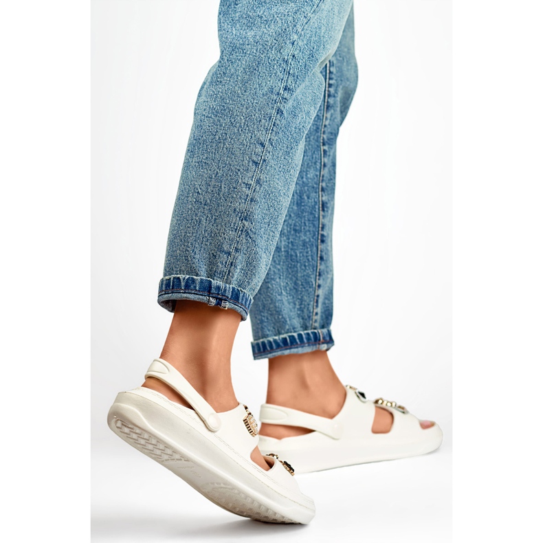 Damen-Flip-Flop-Sandalen aus Gummi mit Verzierungen weiß 1