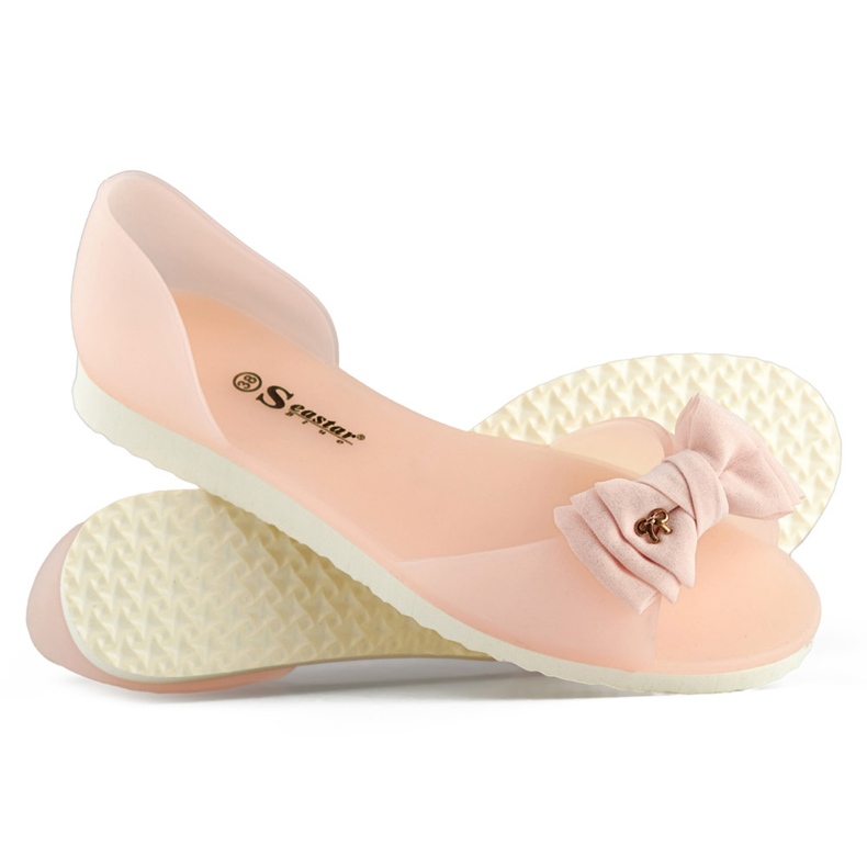 Hellrosa offene Ballerinas mit Schleife 1