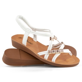 Damensandalen mit Gummiband und Goldverzierung weiß 1