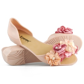 Offene Damen-Ballerinas in Beige mit Blumen 1
