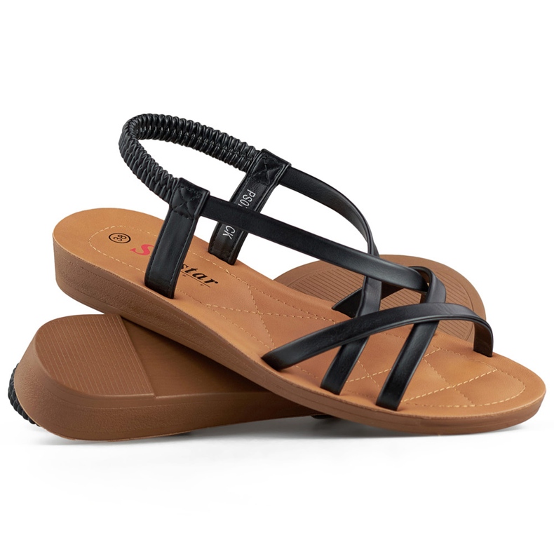 Schwarze Damensandalen mit flacher Sohle 1