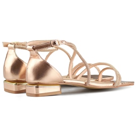 Elegante Damen-Sandalen mit niedrigem Absatz und Zirkonia rosa 1