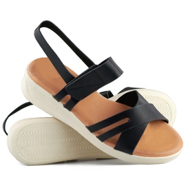 Schwarze, bequeme Damen-Sandalen mit Klettverschluss und niedrigem Keilabsatz 1