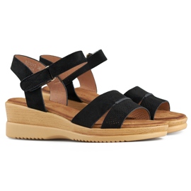 Keilsandaletten aus schwarzem Wildleder, bequeme Damensandalen 1