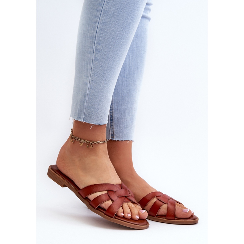 Damen-Flip-Flops mit flachem Absatz aus braunem Öko-Leder von Rosalini 2
