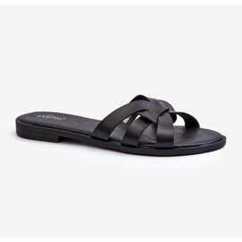 Flache Damen-Flip-Flops aus Öko-Leder, Schwarz Rosalini 1