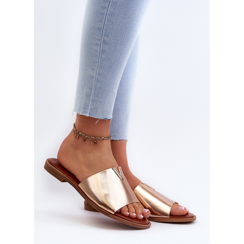 Damen-Flip-Flops aus Öko-Leder mit flachem Absatz, Gold Maliha golden 2