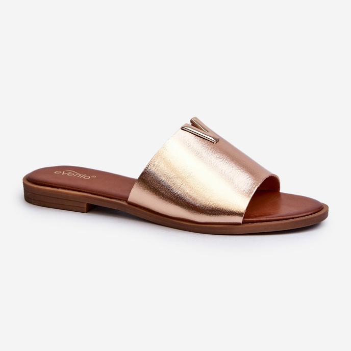 Damen-Flip-Flops aus Öko-Leder mit flachem Absatz, Gold Maliha golden 1