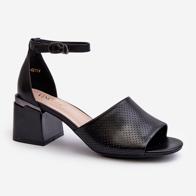 Vinceza Damen-Sandalen mit hohem Absatz aus Öko-Leder, Schwarz Horissa 1