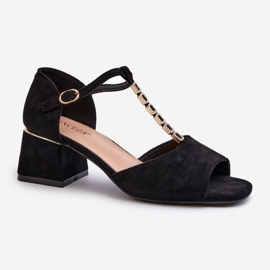 Vinceza Damensandalen mit Blockabsatz und Zierriemen, Öko-Wildleder, Schwarz Obivena 1