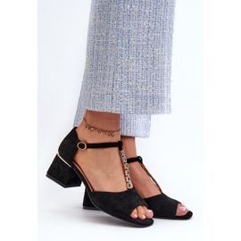 Vinceza Damensandalen mit Blockabsatz und Zierriemen, Öko-Wildleder, Schwarz Obivena 2