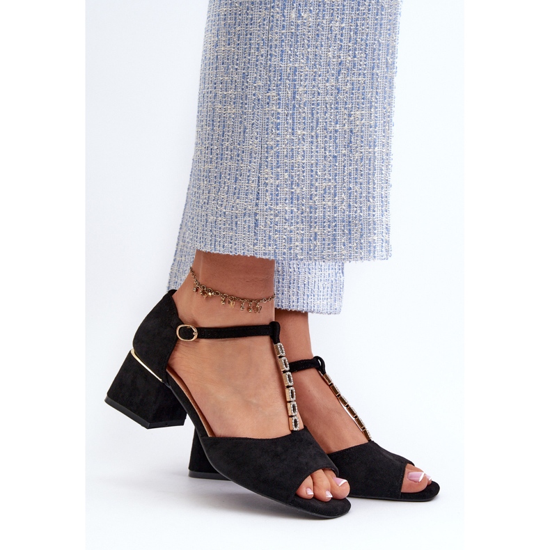 Vinceza Damensandalen mit Blockabsatz und Zierriemen, Öko-Wildleder, Schwarz Obivena 2