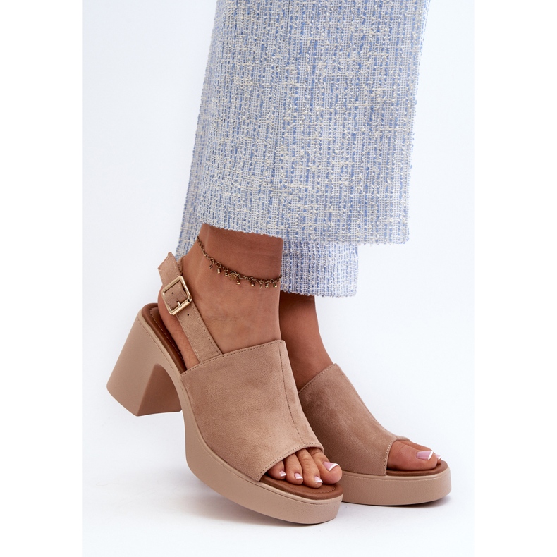 Vinceza Damensandalen aus Öko-Wildleder mit Plateau und hohem Absatz, Beige Vatle 2