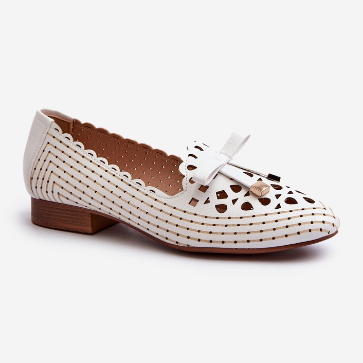 Jezzi Durchbrochene Ballerina-Schuhe für Damen mit Schleife, Weiß Nestavia 1