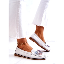 Evento Damen-Leder-Loafer mit Fransen Weiß Laressa 1