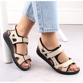 Bequeme Damen-Ledersandalen mit Klettverschluss, beige Artiker 52C0294 1