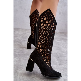 Lewski Shoes Wildleder durchbrochene Stiefel Leewski Schuhe 3234 Schwarz 3