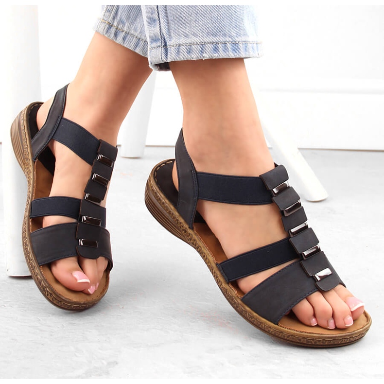 Damen-Slipper-Sandalen mit Gummibändern, Marineblau eVento 4940 1