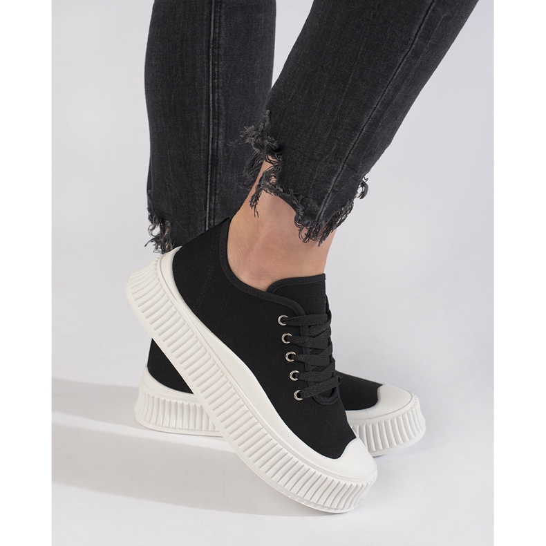 Schnür-Damen-Plateau-Sneaker, schwarz 2