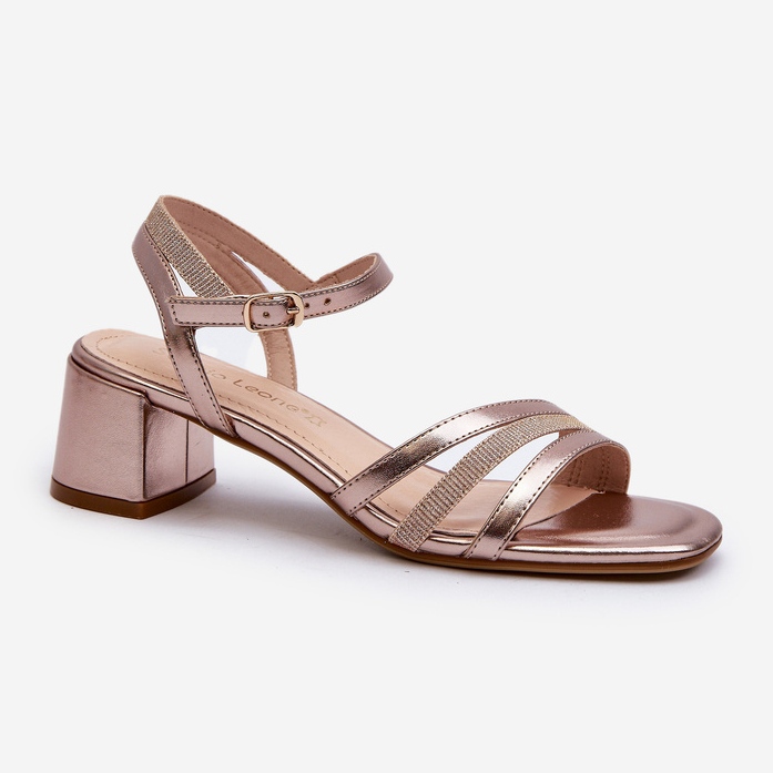 Damen-Sandalen mit niedrigem Absatz aus Öko-Leder Sergio Leone SK046 Roségold golden 1