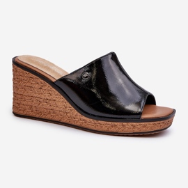 Damen-Flip-Flops mit Keilabsatz aus Lackleder Sergio Leone KL213 Schwarz 1