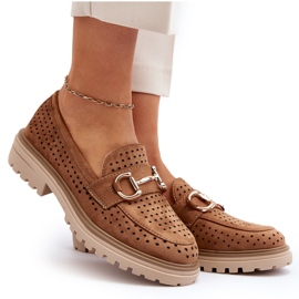 Bellucci Durchbrochene Mokassins für Damen mit Kamelverzierung braun 4