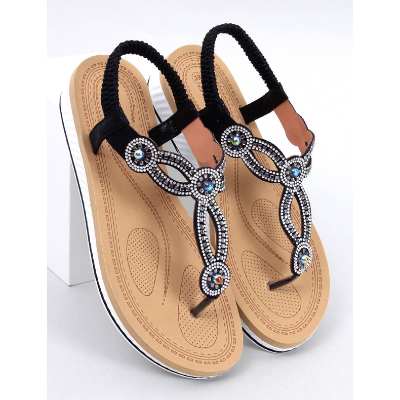 Harani Schwarze Flip-Flop-Sandalen mit Zirkonen 1