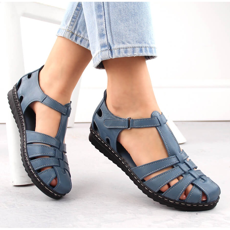 Damen-Sandalen aus durchbrochenem Leder, blau, T.Sokolski A88 1