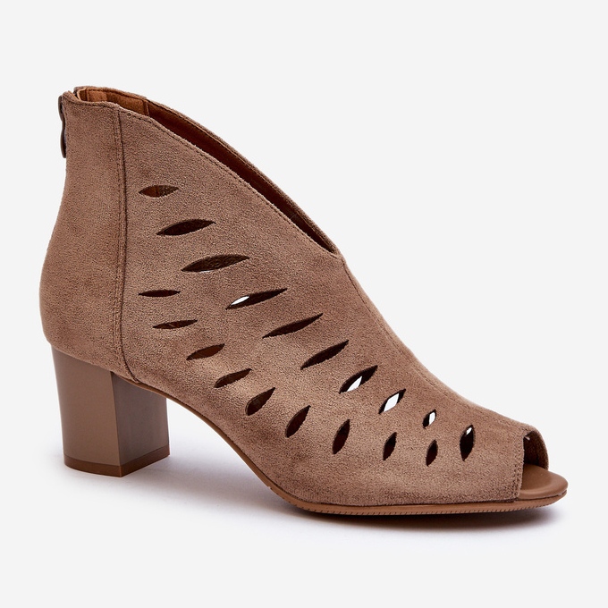 Jezzi Durchbrochene Damen-Stiefeletten aus Öko-Wildleder mit hohem Absatz und offenen Zehen in Beige von Timalre 1