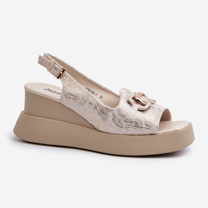 Damensandalen auf Plateau und Keilabsatz mit goldener Verzierung Janesca 1