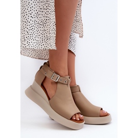 Jezzi Damensandalen auf Plateau und Keilabsatz aus Öko-Leder, Beige Hloeli 2