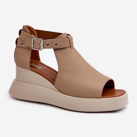 Jezzi Damensandalen auf Plateau und Keilabsatz aus Öko-Leder, Beige Hloeli 1