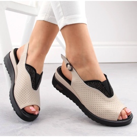 Durchbrochene Keilsandalen aus beigem Leder Filippo DS6145 1