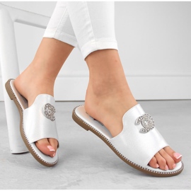 Bequeme Damen-Flip-Flops mit Zirkonen, weiß S.Barski 050 1