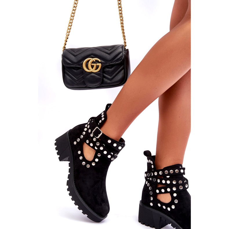 Ideal Shoes Damen-Stiefeletten aus Wildleder mit Ziernieten, Schwarz 4