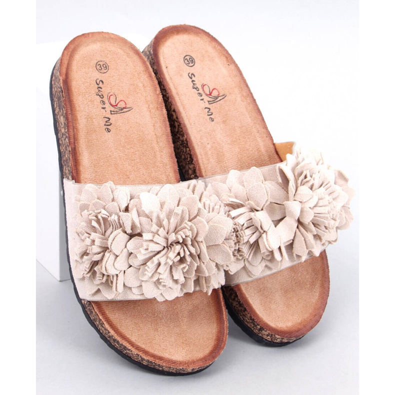 Sebill Beige Kork-Flip-Flops mit Blumen 1