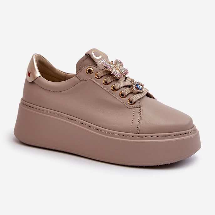 Damen-Ledersneaker mit Verzierungen CheBello 4292 Beige 1