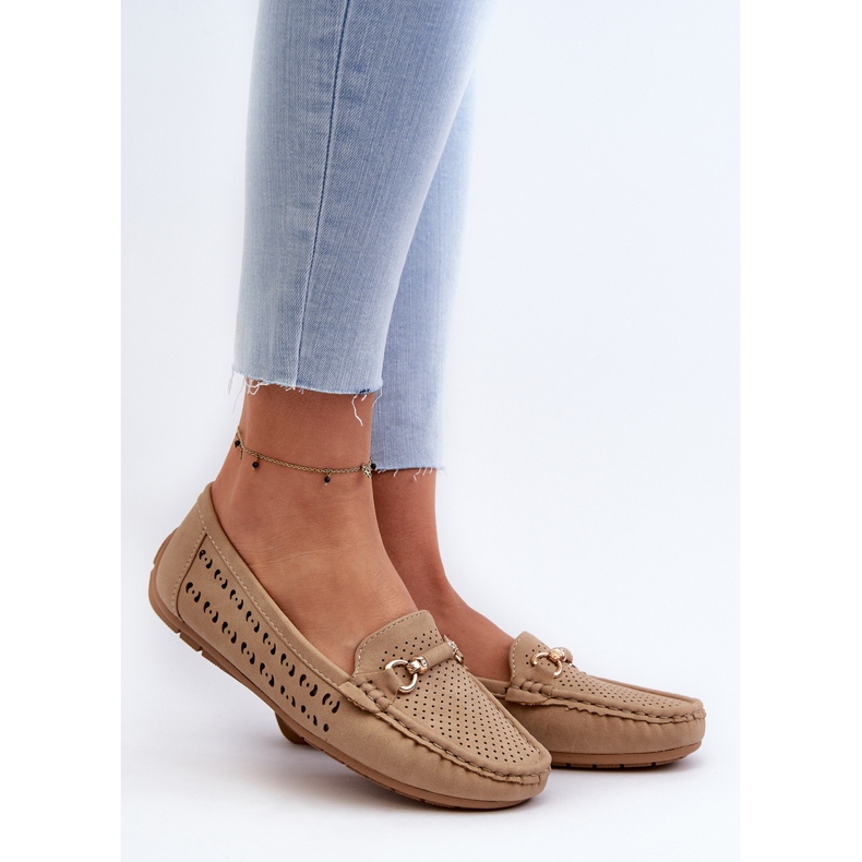 Durchbrochene Mokassins für Damen mit Verzierung, Braun Kaydance beige 2