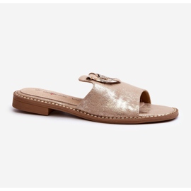 Elegante glänzende Damen-Flip-Flops mit Verzierung S.Barski KV27-032 Gold golden 1