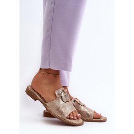 Elegante glänzende Damen-Flip-Flops mit Verzierung S.Barski KV27-032 Gold golden 2